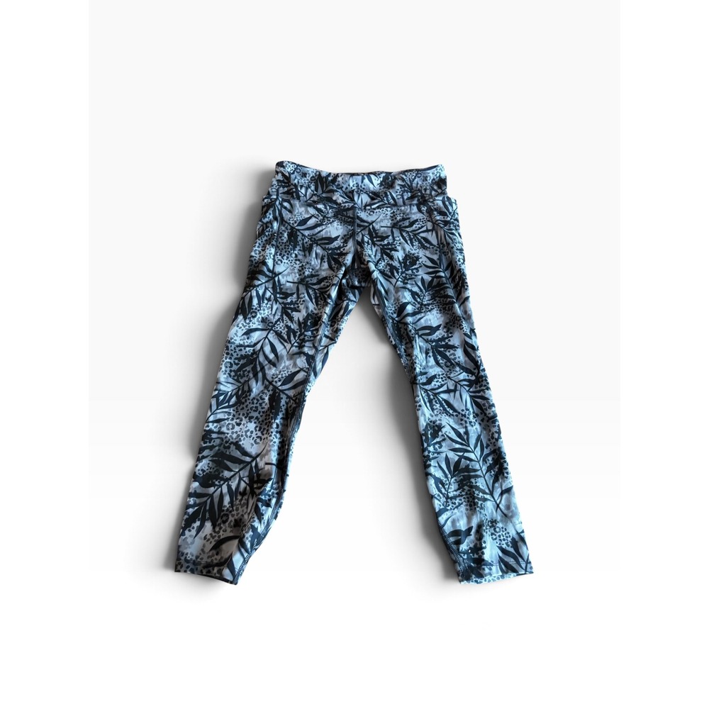 Avia Leggings XL Gray Black Tropical Leaf Leopard Print Activewear Pockets
